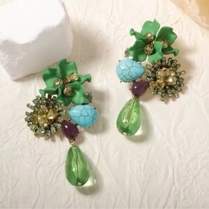 Zara Floral Green Gemstone Drop Earrings